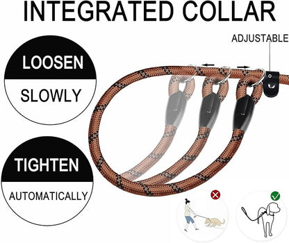 6 FT Heavy Duty Dog Leash, Durable Premium Quality Strong Training Rope Slip Leash with Comfortable Padded Handle and Highly Reflective Threads for Small Medium and Large Dogs, (Brown)