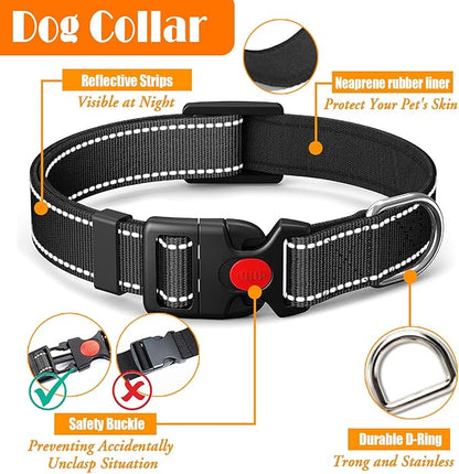 LOBEVE No Pull Dog Harness, Collar & Leash Set | Includes Dog Seat Belt, Collapsible Bowls & Poop Bag Dispenser. Ideal for Training, Walking, Hiking. Fits Small to Large Dogs(Black-M)