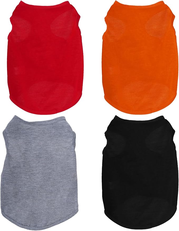 4 Pcs Cat Shirts Solid Color Dog Clothes Summer Sleeveless Pet T Shirts for Small Pet Dogs Cat (Black,Grey,Red,Orange, X-Small)