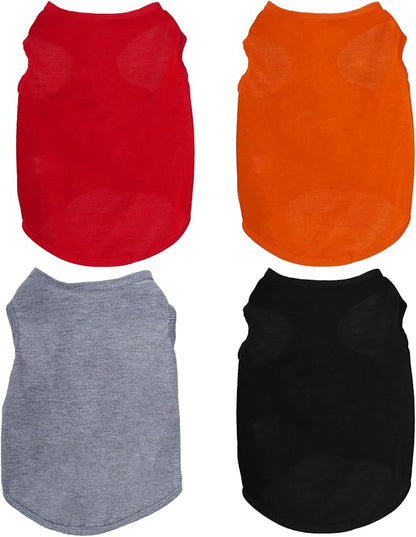 4 Pcs Cat Shirts Solid Color Dog Clothes Summer Sleeveless Pet T Shirts for Small Pet Dogs Cat (Black,Grey,Red,Orange, X-Small)