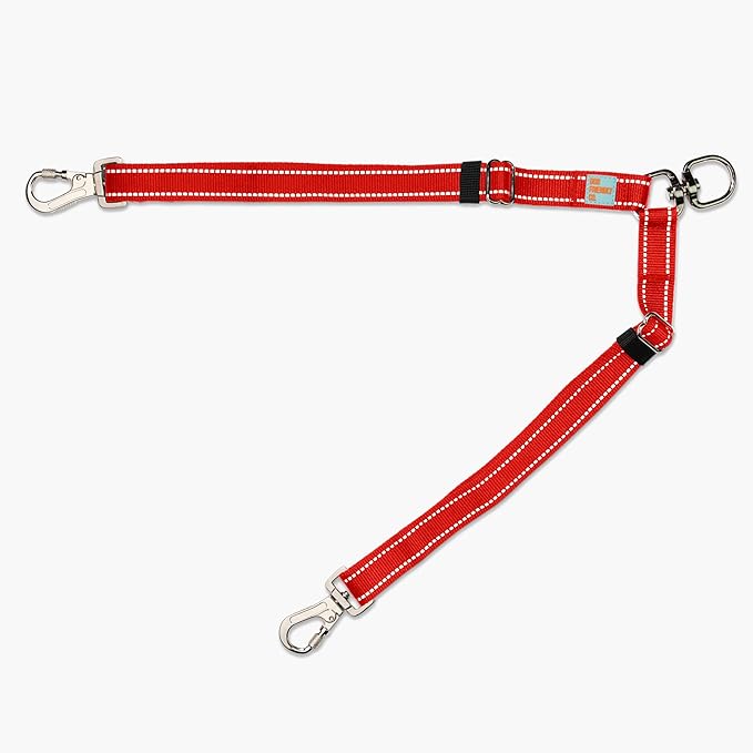 DF Co. Leash Splitter | Walk Two Dogs with Complete Control - 360° Swivel, Tangle Free, Adjustable Length, Reflective Webbing, Heavy Duty Clips (Red)