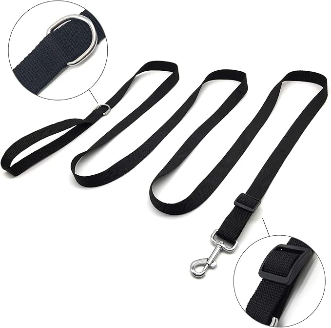 10FT Adjustable Dog Leash, Nylon Dog Leashes for Medium Large Dogs (Black)