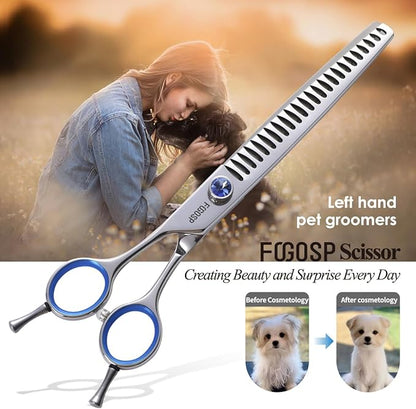 Chunkers Dog Grooming Scissors Left Handed 7.5'' Professional Thinning Shears for Dogs Pet Grooming Scissors Chunkers Shears Dog Grooming Japan 440C 70% Thinning Rate 24 Teeth(7.5'' Chunkers)