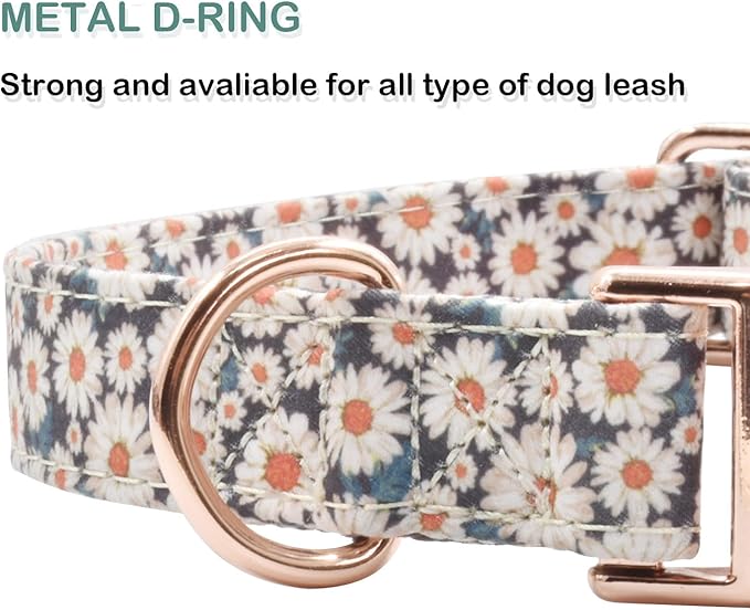 Cotton Dog Collar Metal Buckle Daisy Summer, Cute Adjustable Dog Collar Soft for Small Medium Large Boys Girls Dogs Durable