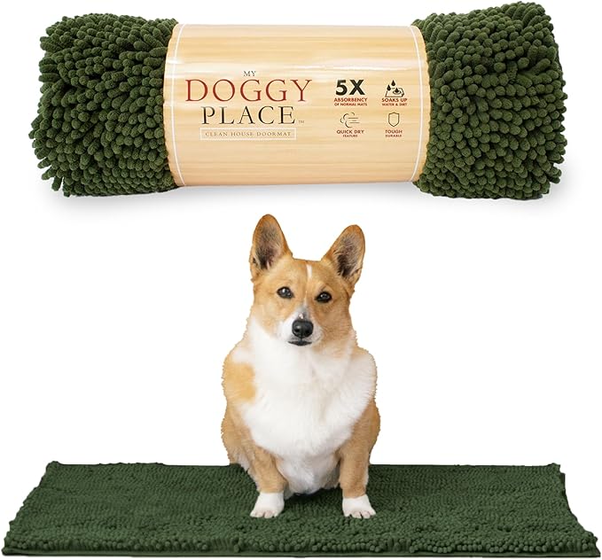My Doggy Place Dog Mud Mat, 31" x 20" Chive – Thick Microfiber Entry Rug for Snow, Mud & Salt – Absorbent, Quick-Dry, Washer-Safe & Non-Slip, Medium