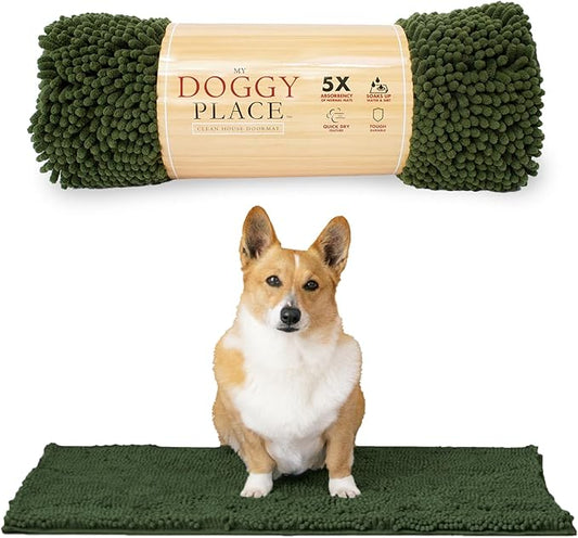 My Doggy Place Dog Mud Mat, 31" x 20" Chive – Thick Microfiber Entry Rug for Snow, Mud & Salt – Absorbent, Quick-Dry, Washer-Safe & Non-Slip, Medium