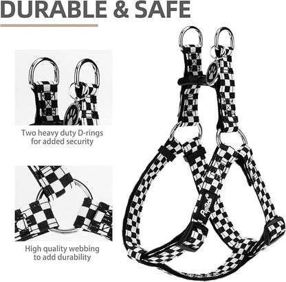 PUPTECK No Pull Dog Harness Soft Adjustable Basic Nylon Step in Puppy Vest Outdoor Walking with ID Tag, Checkered Black&White, S