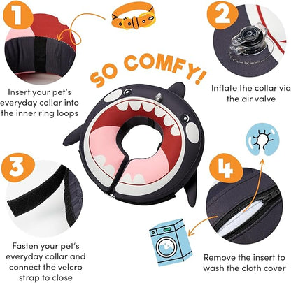 BENCMATE Inflatable Dog Cone Collar Alternative, Soft Dog Cone for Small Medium Large Dogs and Cats, Neck Recovery ECollar Donut Collar After Surgery (XLarge, Orca)