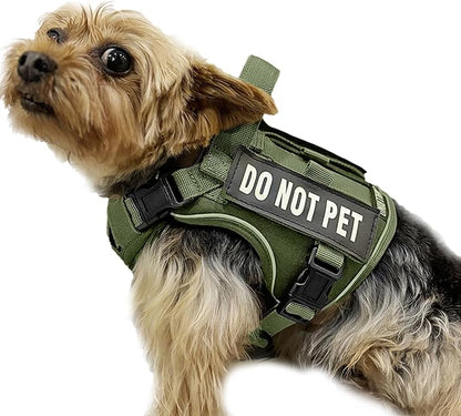 Tactical Dog and Cat Harness for XS and Small Puppy, Air Pet Vest No Pull with Reflective Do Not Pet Patches, Breathable Dog Molle Vests for Training Walking Hunting Green