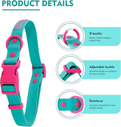 Wolfone Waterproof Adjustable Dog Collar for Small Medium Large Dogs Comfort Sturdy Odor Proof Easy Clean with Quick Release Buckle（Viridian Green Large）