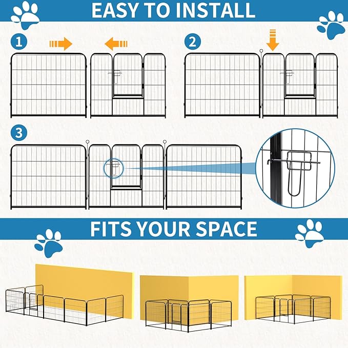 NEWBULIG Dog Playpen 8 Panels 40" Height Foldable Heavy Duty Metal Dog Exercise Playpen Puppy Fence for Indoor Outdoor Yard