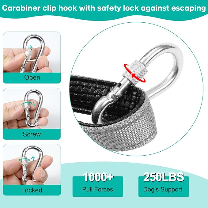Long Dog Leash Chew Proof, Tie Out Cable for Dogs Heavy Duty 10/20/30/50 ft with Carabiner, Dog Leads for Yard for Medium Large Dogs, Dog Long Leashes with Padded Handle (Grey, 10Ft)
