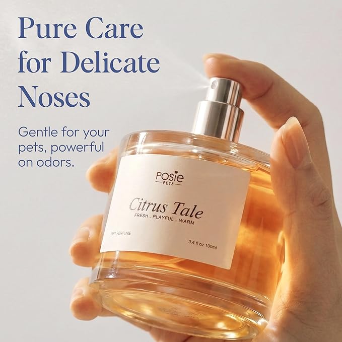 Posie Pets Dog Perfume Spray Long Lasting 4-8 Hours - Water-Based, Vegan Cologne - Luxury, Alcohol-Free Grooming Deodorizer for Dogs with Orange Blossom, Lavender, Vanilla - Citrus Tale, 100ml
