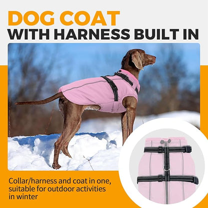 Lelepet Waterproof Dog Jacket with Harness Built in Warm Dog Winter Coat, Reflective Jacket Fleece Jacket, Windproof Dogs Coats for Small Dogs, Thermal Pet Snowsuit for Cold Weather, Yorkshire, Pink S