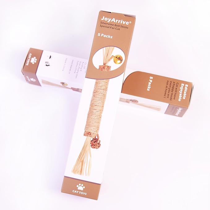 JoyArrive Natural Dried Matatabi Cat Chew Stick with Gall Fruit, Raffia Grass & Bell Cat Ball Toys, Handmade Silvervine Sticks Interactive Catnip Toys for Teething & Entertainment (Size M Color G)