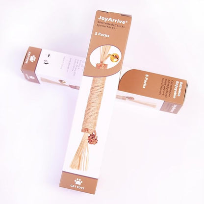 JoyArrive Natural Dried Matatabi Cat Chew Stick with Gall Fruit, Raffia Grass & Bell Cat Ball Toys, Handmade Silvervine Sticks Interactive Catnip Toys for Teething & Entertainment (Size M Color G)