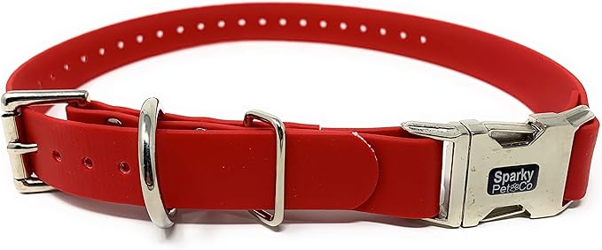 Sparky Pet Co - Apollo ECollar Replacement Strap - Dog Collar - Waterproof Biothane - Adjustable - Double Buckle - Quick Snap Metal Clasp - for Invisible Fence Systems - 1" x 30" (RED)
