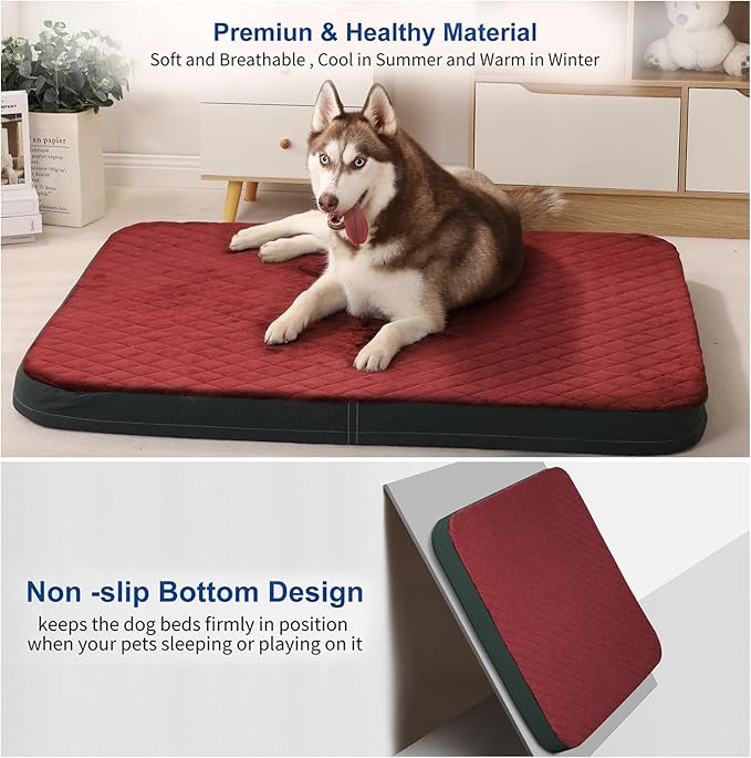 JoicyCo Dog Bed for Extra Large Dogs, Orthopedic Foam Jumbo Dog Bed Mattress, 47 inch Joint Relief Pet Sleeping Bed, Non Slip Bottom with Removable Washable Cover, Wine Red