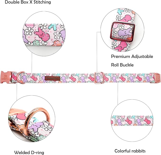 Lionheart glory Easter Dog Collar Colorful Collar for Large Dog Collars Rabbits Print Dog Collars Spring Female or Male Pet Gift Adjustable Heavy-Duty Pet Collar Holiday