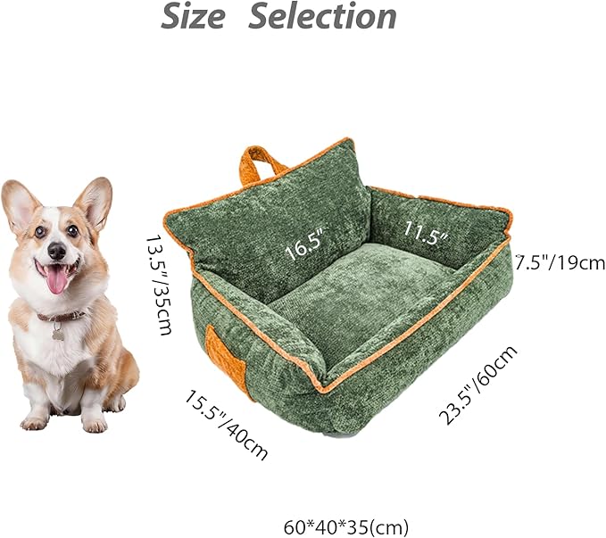RAFASAFA Small Dog Bed, Washable Pet Bed with Removable Cover, with Sides, Carry Handle & Side Pockets .Plush Chenille Orthopedic Pet Bed Couch for Small Breed Dogs & Cats Calming