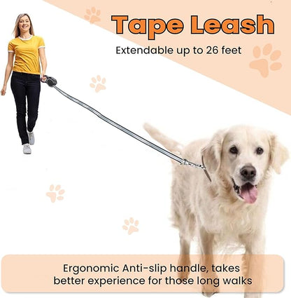 PetVest Retractable Dog Leash – Extendable up to 26 FT, Heavy Duty Nylon Tape, No-Tangle, One-Handed Brake & Lock, for Small to X-Large Dogs up to 110 lbs (Black)
