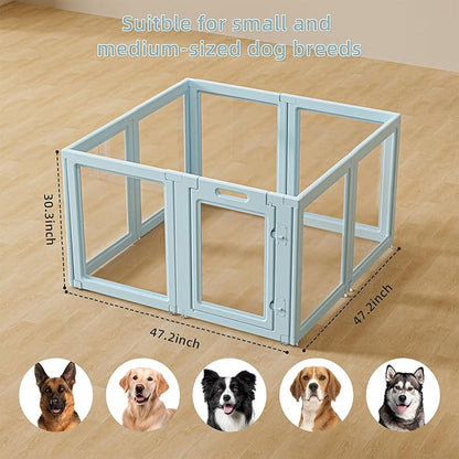 LoveTail DIY Clear Acrylic Dog Playpen House,Quick Easy Assembly and Disassembly,Strong Floor Suction,Indoor and Outdoor Use,Easy Cleansing Puppy Fence (Sky Blue, 30.3" H, 8PCS)