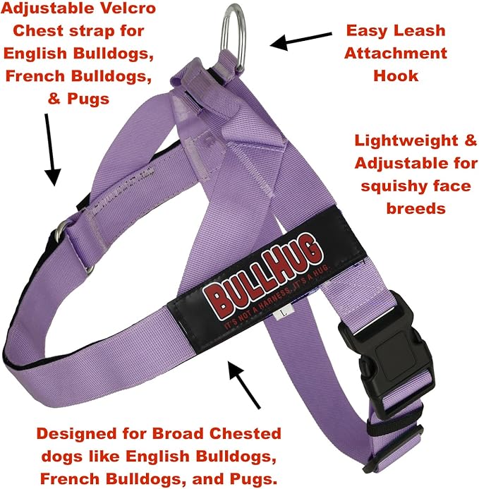 BULLHUG Adjustable Dog Harness– No Pull, No Choke – for English Bulldogs, French Bulldogs, Pugs & Broad-Chested Breeds – Easy, Safe Walks (Blue Burger, Large)