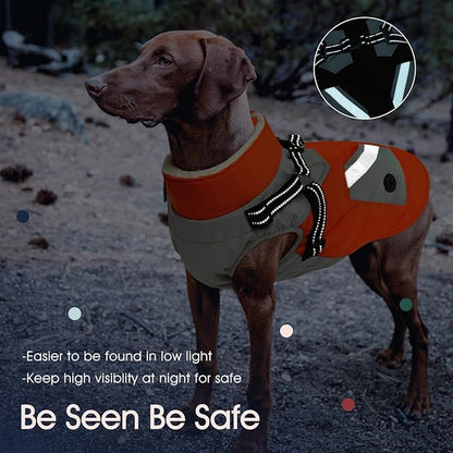 IECOii Dog Winter Coat Waterproof - Orange, Medium - Dog Coat with Harness Built in for Medium Dogs, Thermal Warm Fleece Lined with Zip Up Cold Weather Jacket,Reflective Snowsuit for Outdoor Hiking