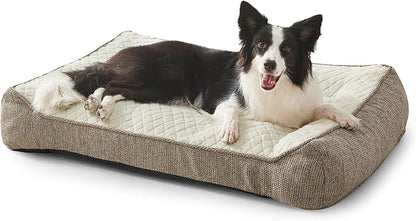 JOEJOY XL Orthopedic Dog Beds Large Sized Dog, Extra Thick Supportive Big Dogs Couch Bed with Sides, Ultra Soft Pet Bed Sofa for Large Dogs, Beige, 38''x28''