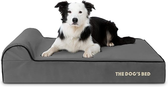 The Dog’s Bed Orthopedic Headrest Dog Bed Large Grey/Black, Memory Foam, Pain Relief: Arthritis, Hip & Elbow Dysplasia, Post Surgery, Lameness, Waterproof Washable Cover, Veterinary Approved