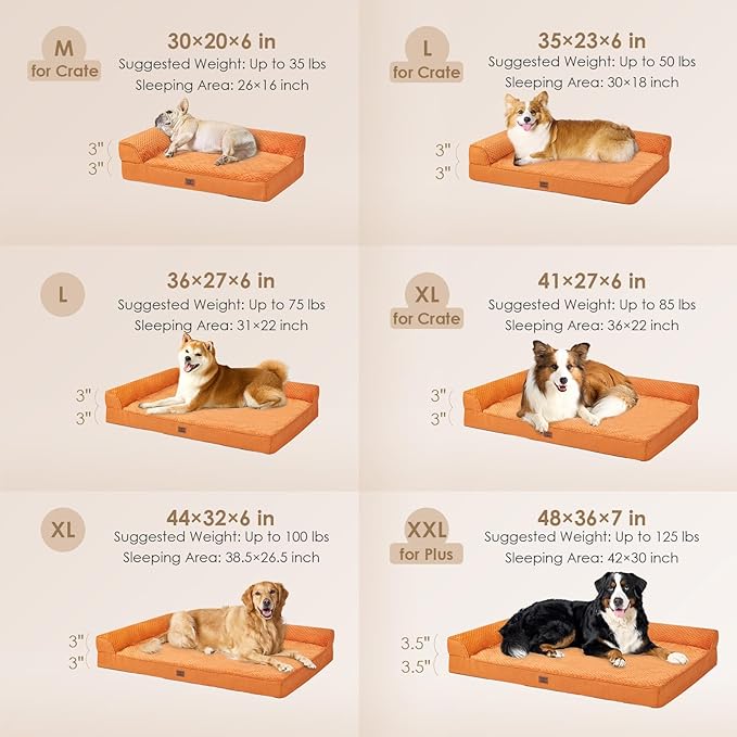 EHEYCIGA XXL Dog Bed Memory Foam, Orthopedic Giant Dog Bed Jumbo with Washable Removable Cover, Waterproof Pet Sofa Couch with Nonskid Bottom, 48x35x7.5, Pumpkin