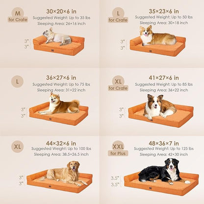 EHEYCIGA Extra Large Dog Bed Othorpedic, Memory Foam XL Dog Bed with Washable Removable Cover, Waterproof Pet Sofa Couch XLarge Size Dogs with Nonskid Bottom, 44x32x6.5, Pumpkin