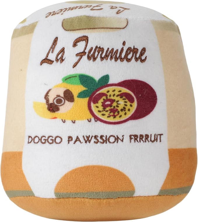 Chomp Haus La Furmiere – Luxurious Plush Dog Toy with Squeaker, Premium Fabric, Embroidered Details, Designer-Inspired Chew Toy, Fun Gift for Small to Medium Dogs & Dog Lovers