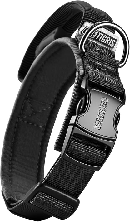 OneTigris Tough Dog Collars, Tactical Dog Collar with Handle, Milltary Adjustable Dog Collar with Heavy Duty Metal Buckle for Training (Black, S)