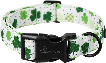 ARING PET St Patrick's Day Dog Collar, Cute White Clovers Pet Collars with Quick Release Buckle for Puppy Small Medium Large Boy Girl Dogs-L