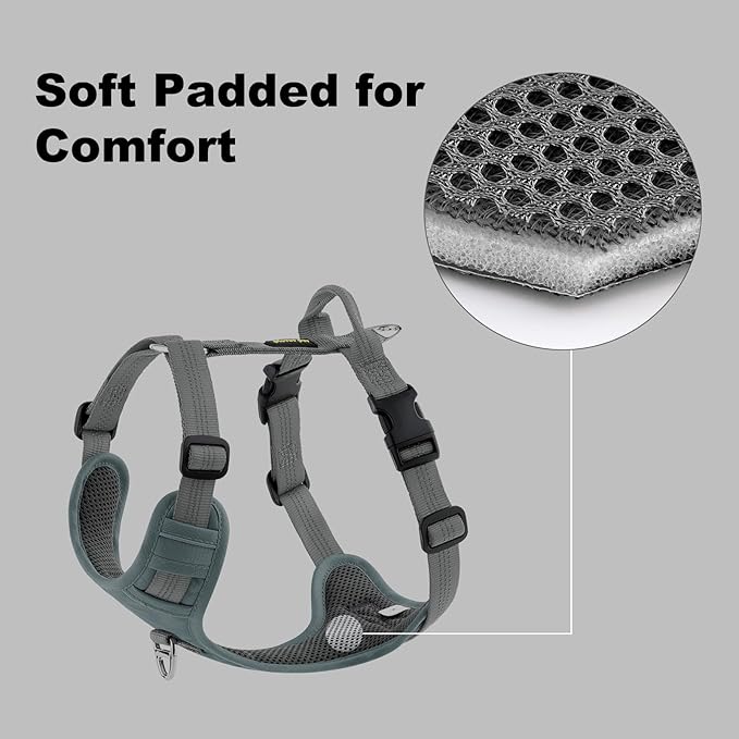 Plutus Pet No Pull Dog Harness, Reflective Adjustable Dog Vest Harness with Handle, Escape Proof, Soft Padded for Small Medium Large Dogs (Gray, L)