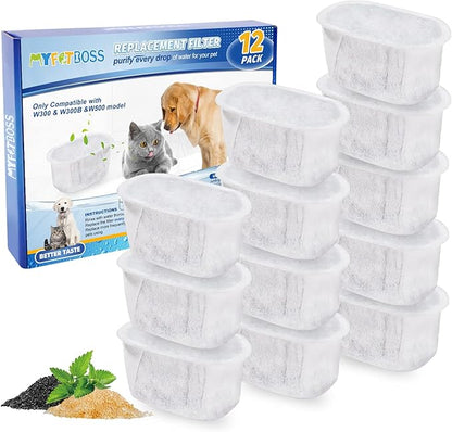 MyfatBOSS 16 Pack Filters for Cat Water Fountain W300&W300B&W500 True Filtering, Pet Fountain Filter Replacement for 67oz/2L Automatic Pet Water Fountain