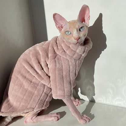 Turtleneck Sweater for Sphynx Cat Soft Coral Fleece Cat Clothes Thick Winter Warm Outfit Coat for Hairless Cats and Small Dogs Apparel with Sleeves (Pink, XXL (13.3-16 lbs))