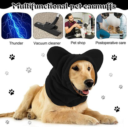 Clysee Winter Dog Hats Quiet Ears for Dogs Ear Muffs Pet Neck Warmer Scarf Hoodie Noise Protection Cover Beanie Head Wrap Costume for Pet Dog Cats(Black,XL)