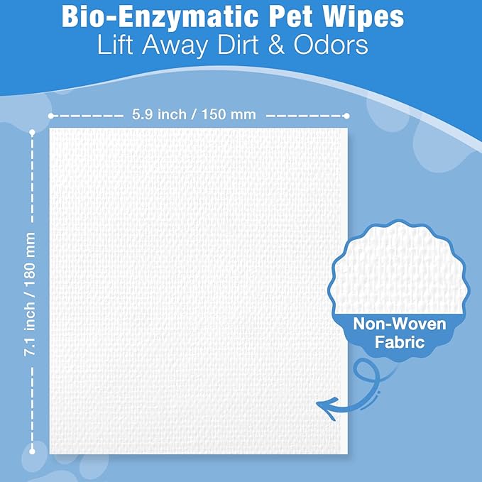 HGHULIAN Dog Wipes and Cat Wipes Unscented with Enzymes to Eliminate Odors Paw Wipes for Muddy Feet Tear Stain Wipes for Eye Gunk Gentle Hypoallergenic for Sensitive Skin 80 Count