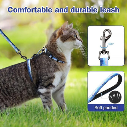 Hikiko Cat Harness and Leash Set Escape Proof Adjustable Walking Travel Soft Boy Kitten Harness for Small Medium Large Cats (Hill, S)
