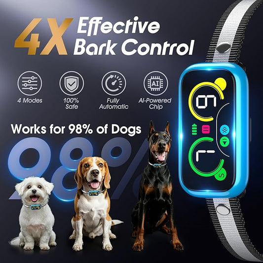 Kollgux Dog Bark Collar Pro, Instant Bark Solution, Smart Anti Barking Device with 4 Correction Modes, Fast-Acting Barking Collar for for Large Medium Small Dogs 5-150lbs, Ideal for Home & Outdoor Use