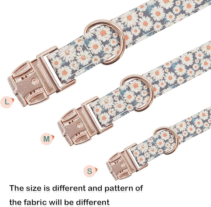 Cotton Dog Collar Metal Buckle Daisy Summer, Cute Adjustable Dog Collar Soft for Small Medium Large Boys Girls Dogs Durable