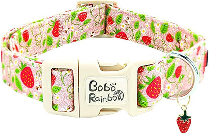 Dog Collar-Cute Strawberry Adjustable Pet Collars Soft Comfortable Spring Puppy Collar Pink Cotton Dog Collars Necklace Gift for X-Small Dogs
