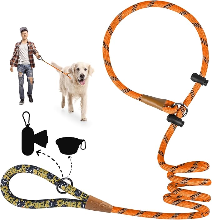 lynxking Slip Lead Dog Leash Reflective, Heavy Duty Comfortable Strong Rope for Large Medium Small Dogs No Pull Pet Training (Orange, Large 1/2in x 6ft-Slip Lead)
