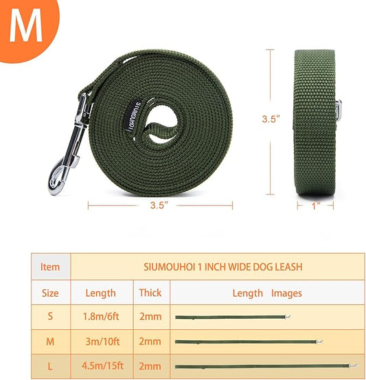 Siumouhoi Strong Durable 10ft Nylon Dog Training Leash, 1 Inch Wide Traction Rope, for Small and Medium Dog (Military Green, 10 Feet)