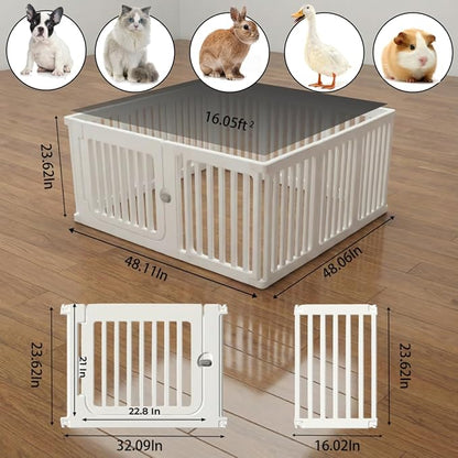 Jatindear 11 Panels Plastic Dog Playpen, Expandable & Durable Pet Fence - Indoor & Outdoor Portable with Secure Locking Door, Durable Safety Play Pen with Puppy, Cat, Small Animal(White, 23.62" H)