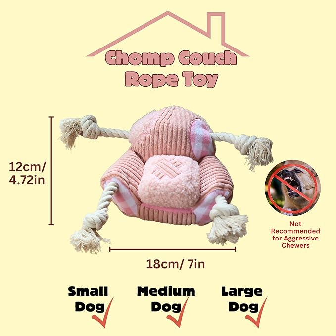Pawfoo Lab Squeaky Dog Toys, Durable Tug of War Chew Toys for Small, Medium and Large Dogs, Interactive Puppy Toy for Teeth Cleaning, Birthday Gift - Couch