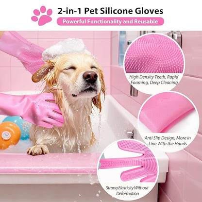 NVNAN Dog Shampoo Brush, Dog Bath Brush, and Dog Washing Gloves | Essential Dog Bath Supplies and Pet Grooming Gloves for Dogs and Cats (1 Pair, Pink)