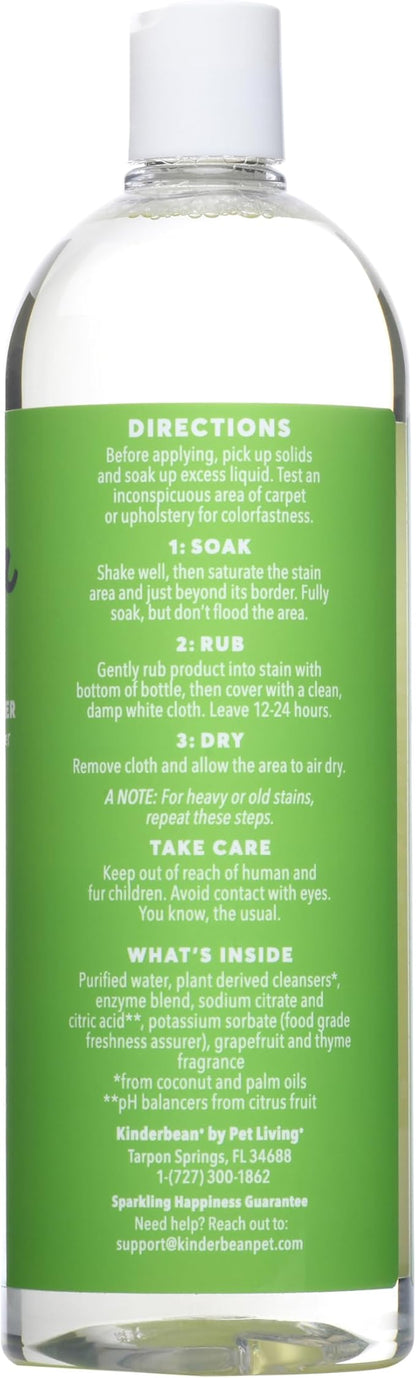 Kinderbean Dog & Cat Urine Stain and Odor Eliminator for Carpet, Upholstery, Hard Floors - Single 32 oz., Grapefruit & Thyme Scent, Enzyme Bio-Active Formula with Squeeze and Spray Top